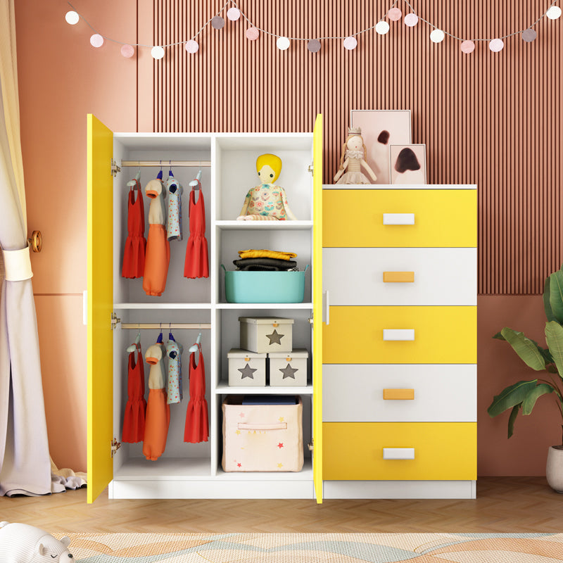 Pink Modern Kid's Wardrobe High Gloss 5-Drawer Coat Locker with Garment Rod