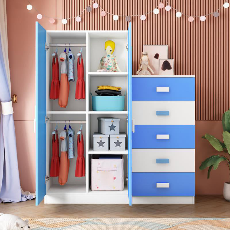 Pink Modern Kid's Wardrobe High Gloss 5-Drawer Coat Locker with Garment Rod