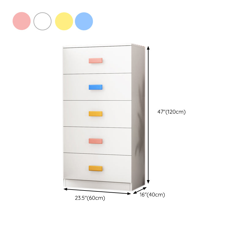 Pink Modern Kid's Wardrobe High Gloss 5-Drawer Coat Locker with Garment Rod