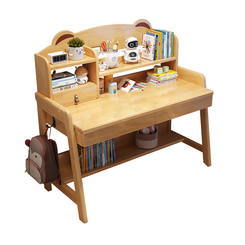 Adjustable Kids Desks and Chair Set with Hutch 2 Drawers Solid Wood Child Writing Desks