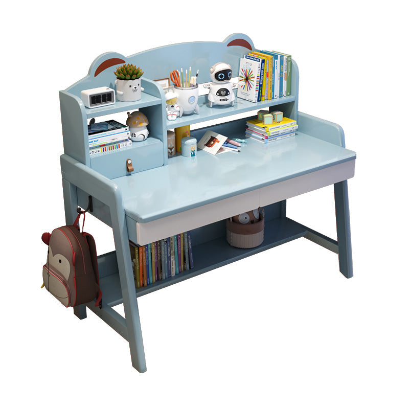 Adjustable Kids Desks and Chair Set with Hutch 2 Drawers Solid Wood Child Writing Desks