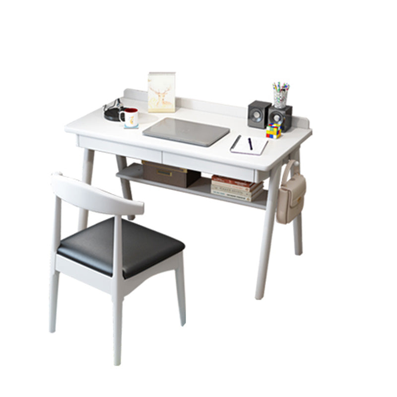 Writing Kids Desks and Chair Set with Shelf Solid Wood 2 Drawers Child Desks