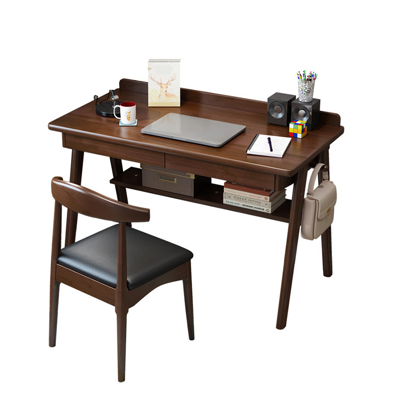 Writing Kids Desks and Chair Set with Shelf Solid Wood 2 Drawers Child Desks