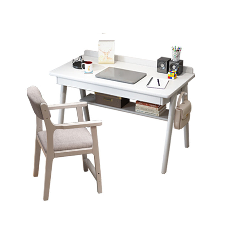 Writing Kids Desks and Chair Set with Shelf Solid Wood 2 Drawers Child Desks
