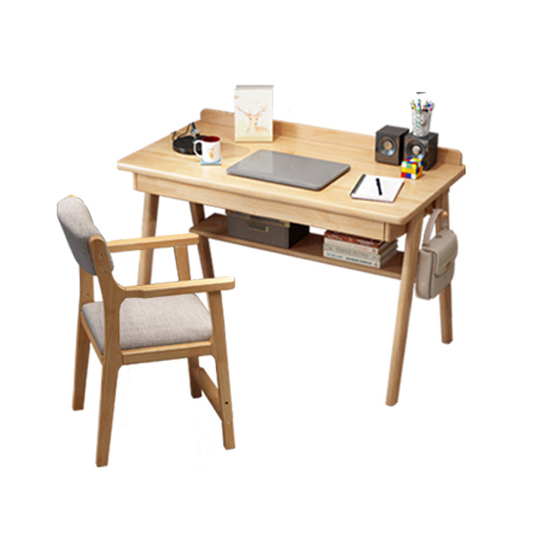 Writing Kids Desks and Chair Set with Shelf Solid Wood 2 Drawers Child Desks