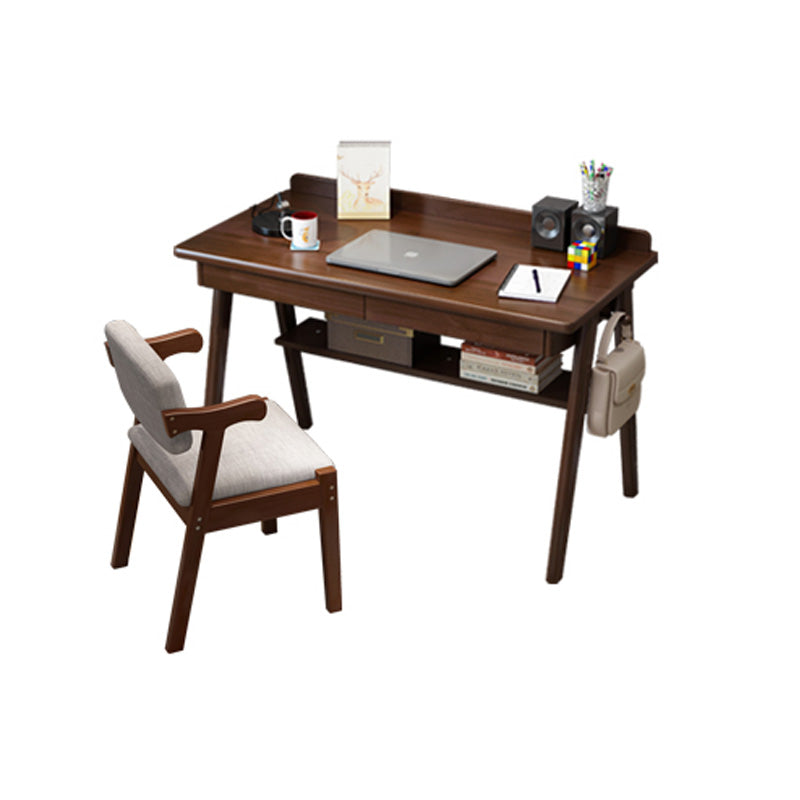 Writing Kids Desks and Chair Set with Shelf Solid Wood 2 Drawers Child Desks