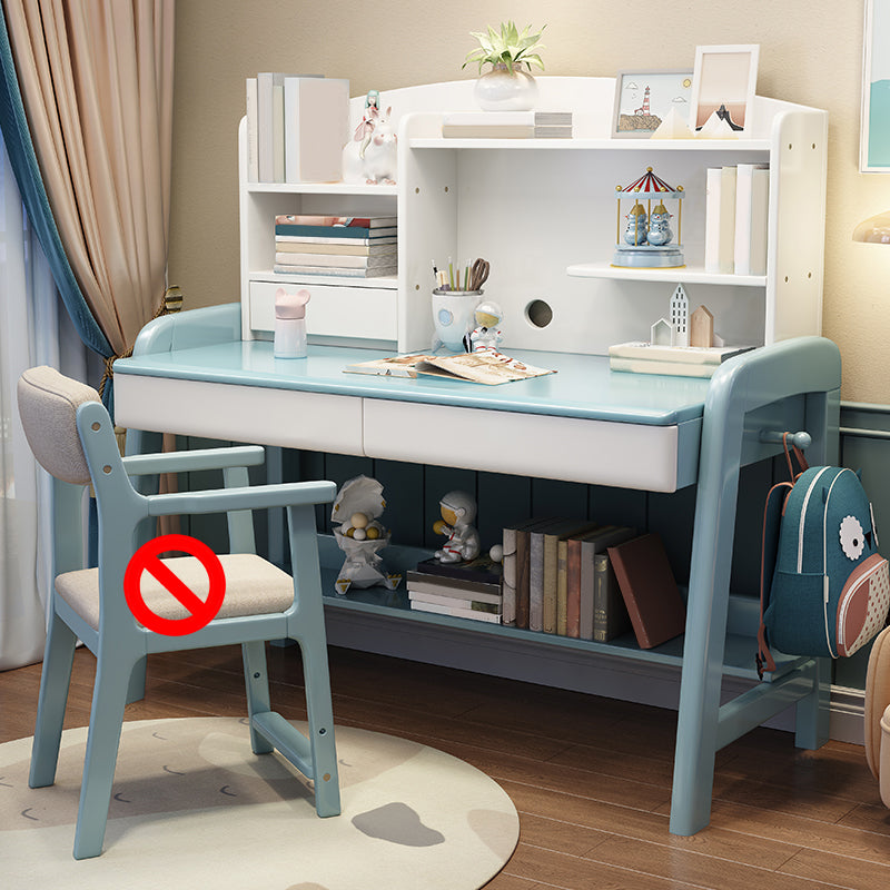 Solid Wood Writing Desk Kids Desks and Chair Set with Hutch Adjustable 2-Drawer Child Desk