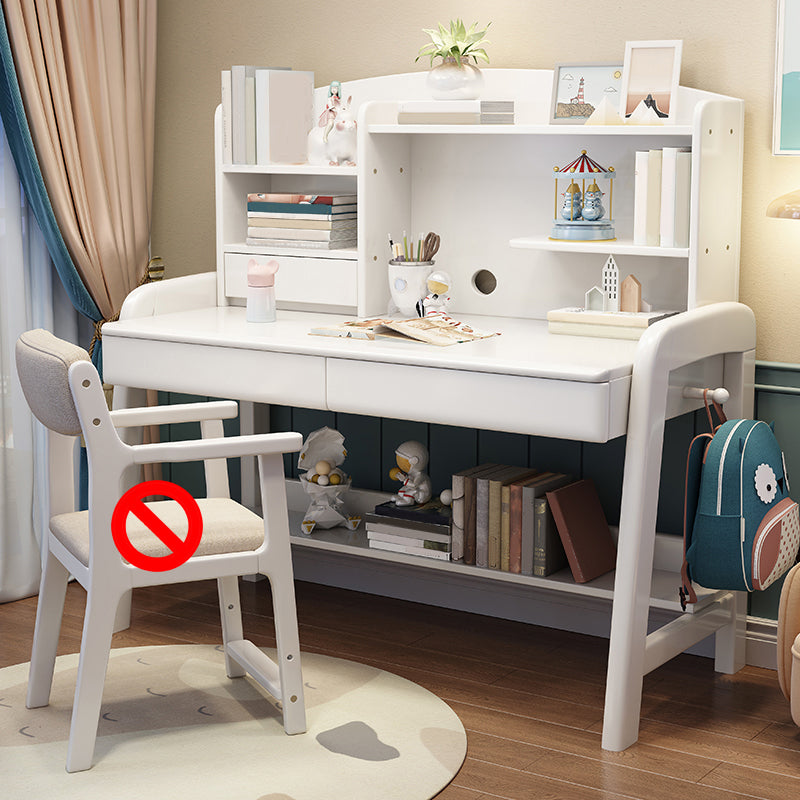Solid Wood Writing Desk Kids Desks and Chair Set with Hutch Adjustable 2-Drawer Child Desk