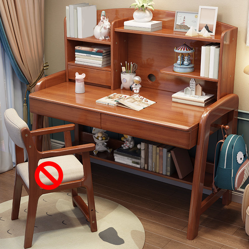 Solid Wood Writing Desk Kids Desks and Chair Set with Hutch Adjustable 2-Drawer Child Desk