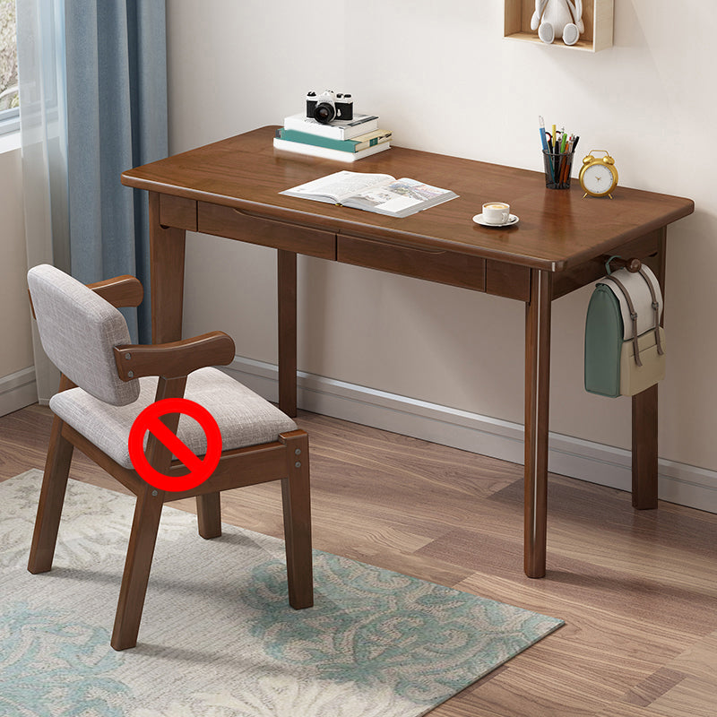 Writing Desk with 2 Drawers Solid Wood Kids Desks and Chair Set in Rubberwood