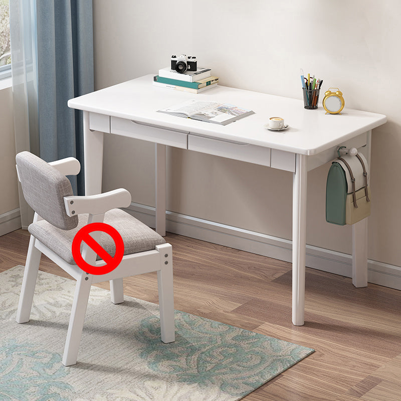 Writing Desk with 2 Drawers Solid Wood Kids Desks and Chair Set in Rubberwood