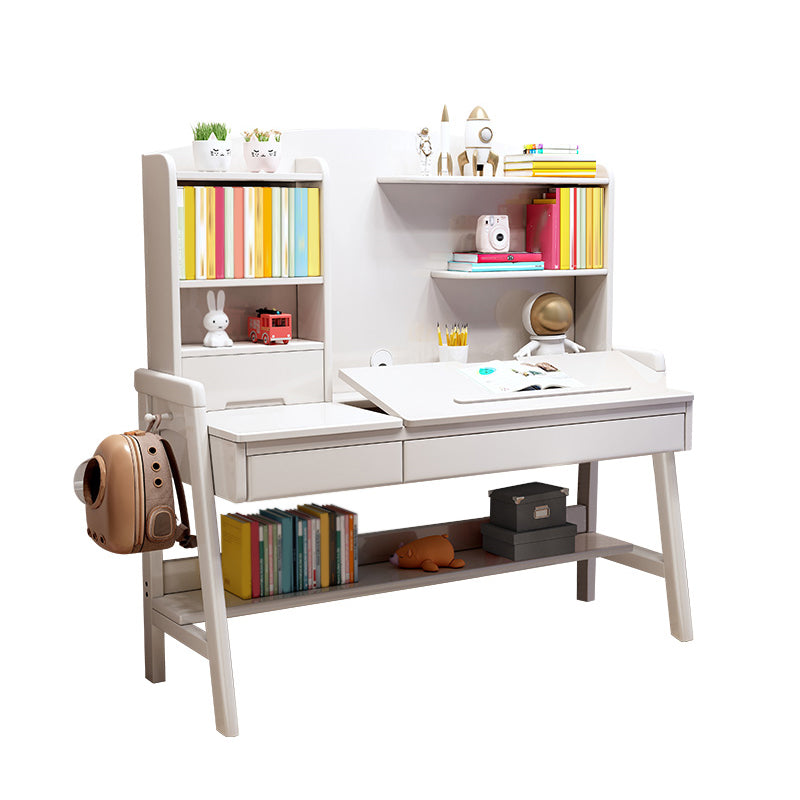 Adjustable Kids Desks and Chair Set with Hutch Solid Wood Child Desks Writing Desks