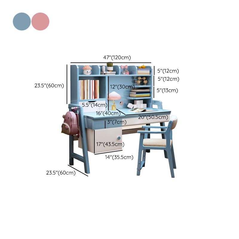 Solid Wood Kids Desk Writing Desk and Chair Set with Drawers Kids Desk