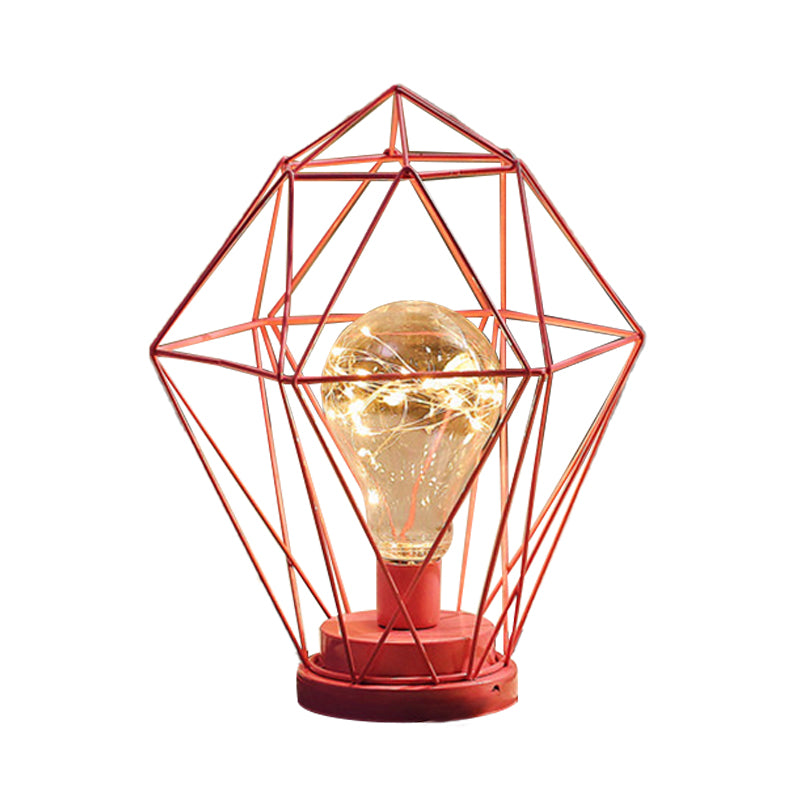 Macaron diamant/geometrisch nachtkastje lamp Iron Girl's Room Led Table Light in zwart/roze met gloedstouw binnenin