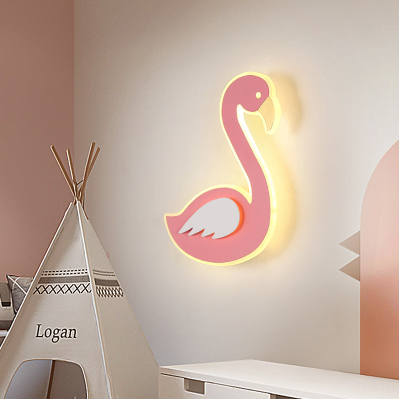 Pink Leftward/Rightward Swan Wall Lamp Cartoon Acrylic LED Flush Mount Wall Sconce for Baby Room