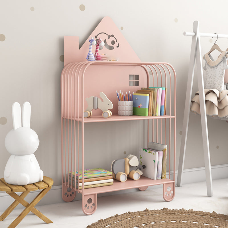 Modern Metal Shelf Freestanding Standard Kids Bookshelf in Green/White/Pink