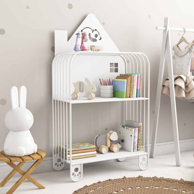 Modern Metal Shelf Freestanding Standard Kids Bookshelf in Green/White/Pink