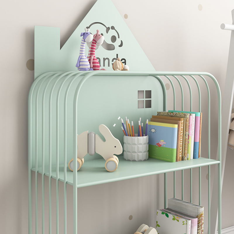 Modern Metal Shelf Freestanding Standard Kids Bookshelf in Green/White/Pink