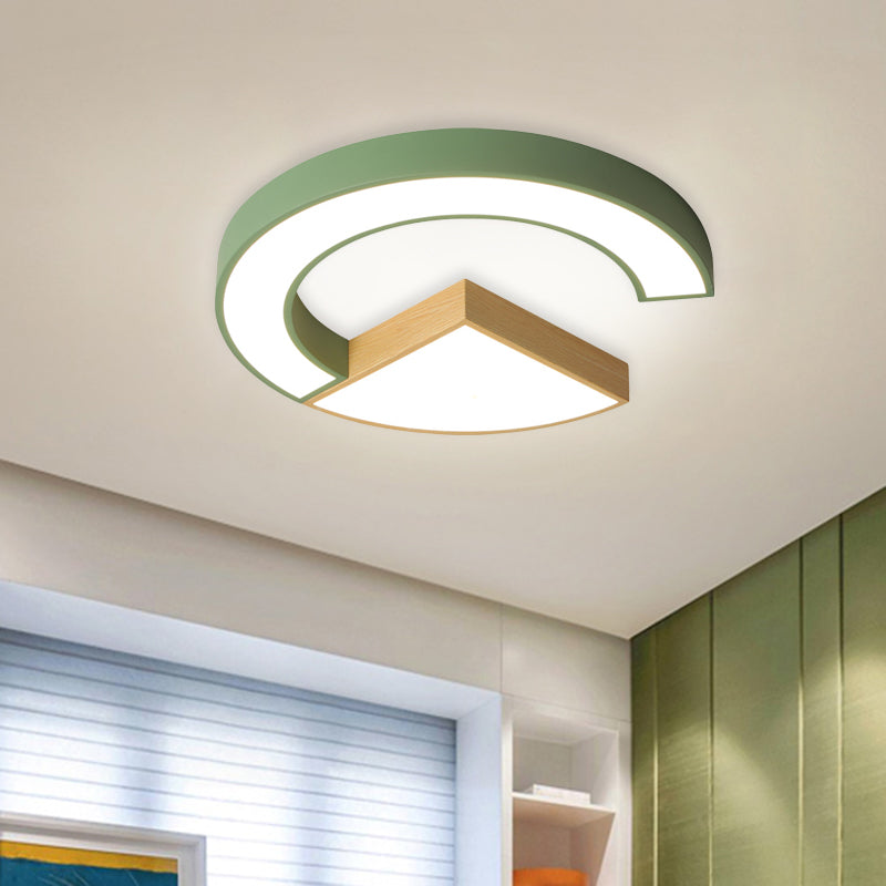 Splicing Geometrische Decke Flush Mount Nordic Eisen Grün/Grau und Holz LED Flushmount Beleuchtung für Nursery
