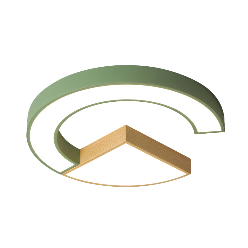 Splicing Geometrische Decke Flush Mount Nordic Eisen Grün/Grau und Holz LED Flushmount Beleuchtung für Nursery