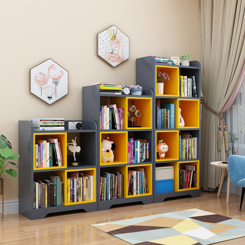 Contemporary Closed Back Book Shelf Manufactured Wood Cubby Storage Bookcase