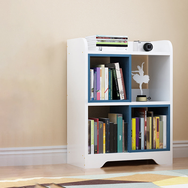 Contemporary Closed Back Book Shelf Manufactured Wood Cubby Storage Bookcase