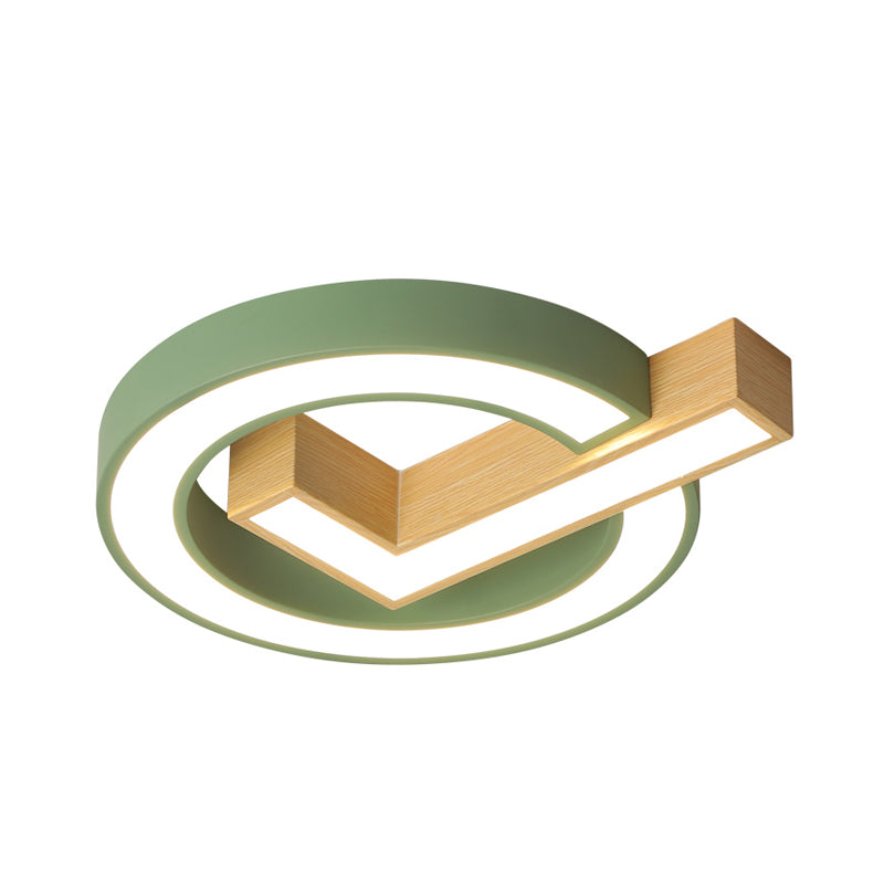 Kids Ticking Box Flush Ceiling Light Acrylic Kindergarten LED Flush Mount Lighting Fixture in Green/Grey-Wood