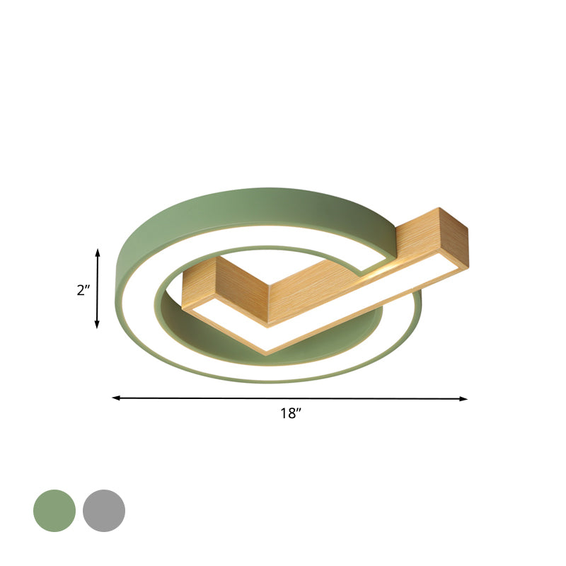 Kids Ticking Box Flush Ceiling Light Acrylic Kindergarten LED Flush Mount Lighting Fixture in Green/Grey-Wood