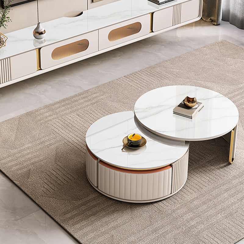 Abstract Coffee Cocktail Table with Storage Drawers White Slate