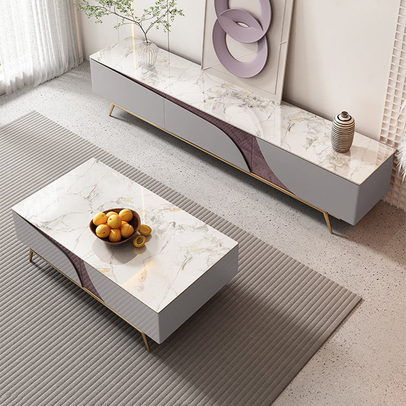 4 Legs Coffee Cocktail Table with Storage Drawers White Marble