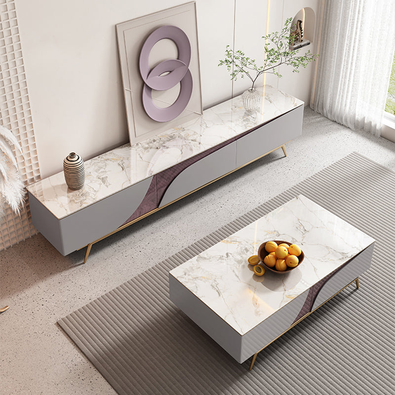 4 Legs Coffee Cocktail Table with Storage Drawers White Marble