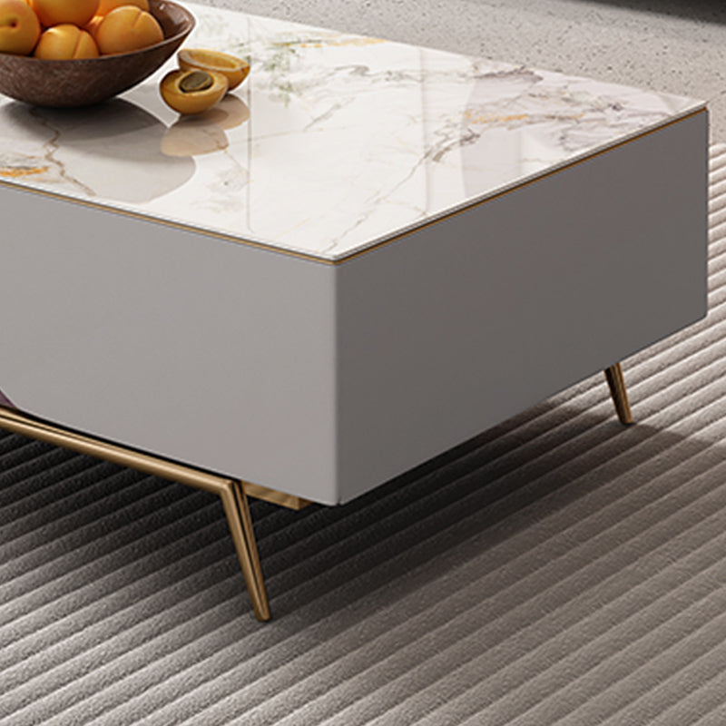 4 Legs Coffee Cocktail Table with Storage Drawers White Marble