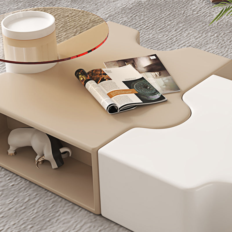 Abstract Coffee Cocktail Table with Storage White Wooden Modern