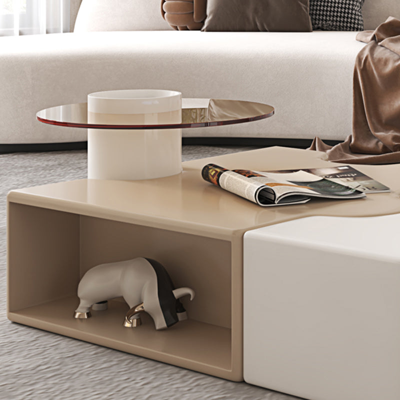 Abstract Coffee Cocktail Table with Storage White Wooden Modern