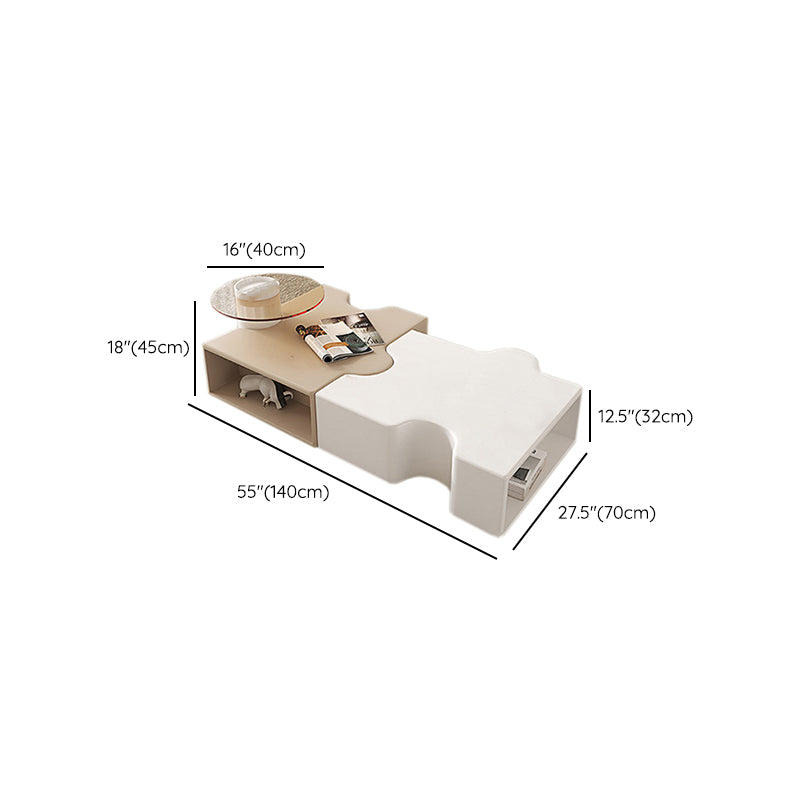 Abstract Coffee Cocktail Table with Storage White Wooden Modern