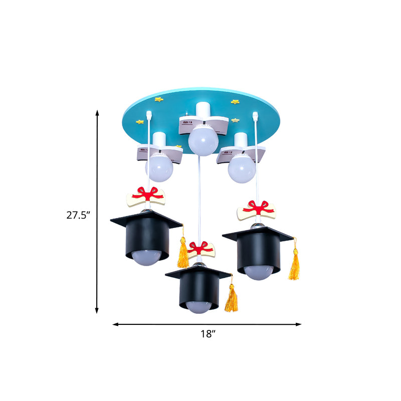 Plafonnier carré en résine à capuchon académique pour enfants, 3 lumières, lampe encastrée bleu clair pour chambre d'enfant
