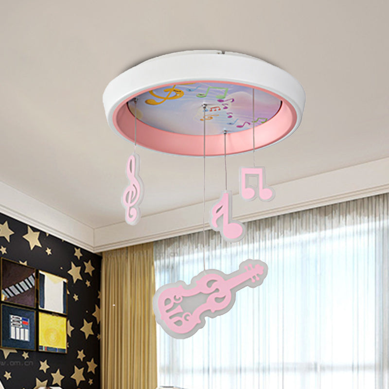 Draping Guitar and Rhythm Ceiling Lamp Kid Metal Children Bedroom LED Flush Mount Fixture in Pink/Blue