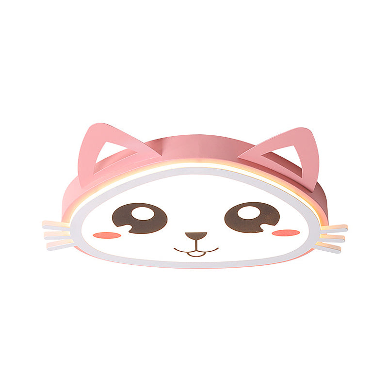 Kitten Girl's Bedroom LED Ceiling Flush Acrylic Cartoon Flush Mount Recessed Lighting in Pink, Warm/White Light