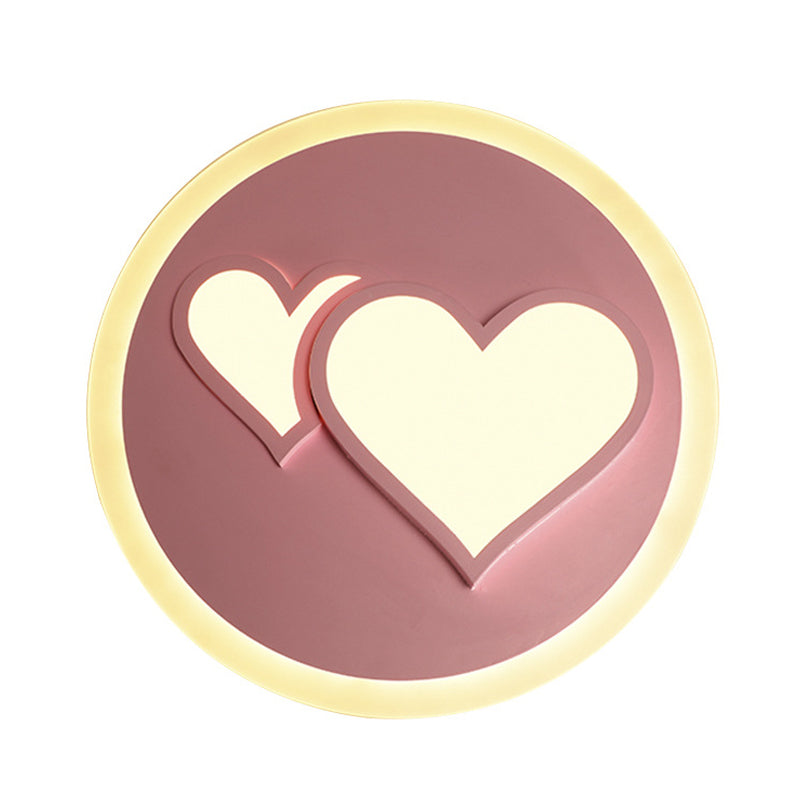 Embossed Loving Heart Thin Ceiling Lamp Modern Romantic Acrylic Pink LED Flush Mount Light Fixture for Bedroom