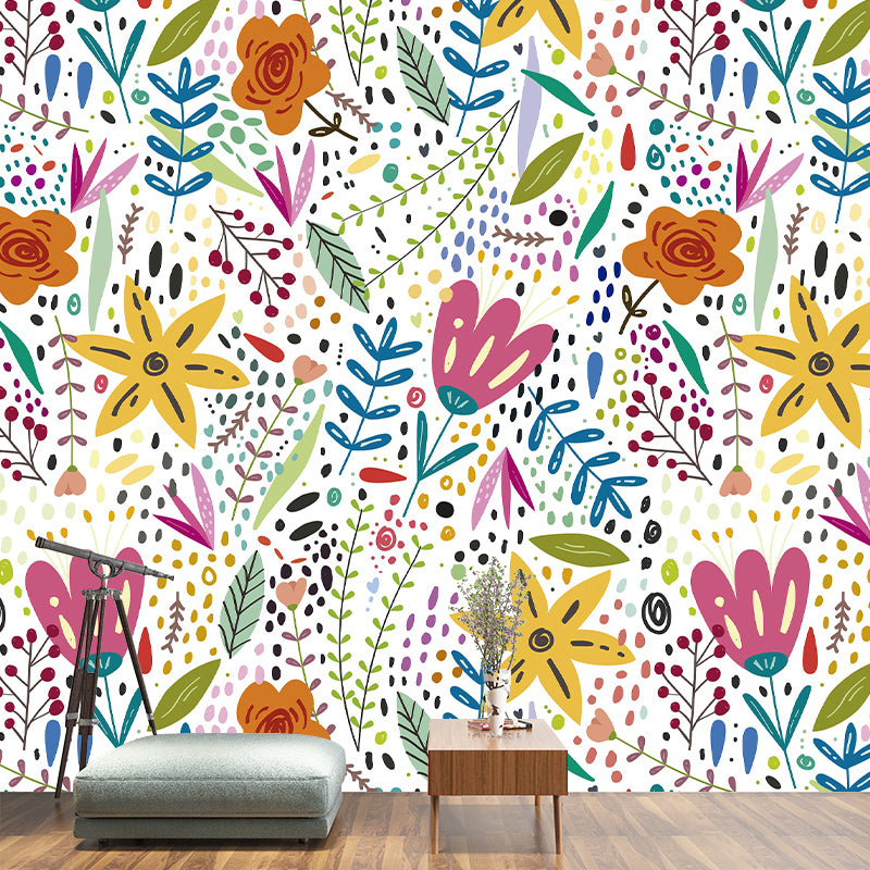 Illustration Flower Pattern Mildew Horizontalt Wall Mural for Living Room