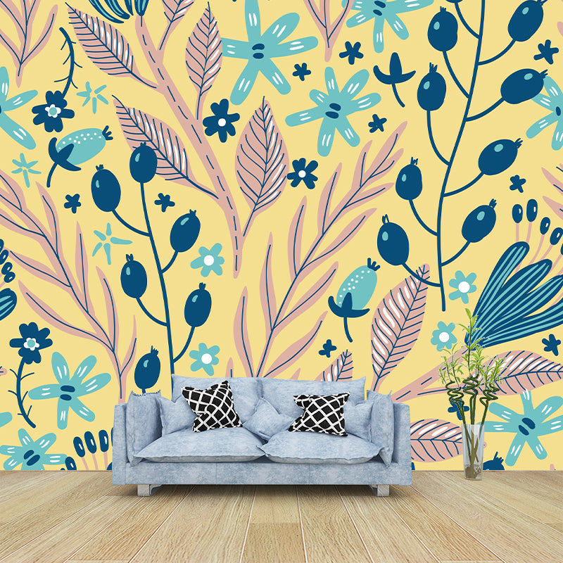 Horizontalt Flower Pattern Mildew Illustration Wall Mural for Living Room