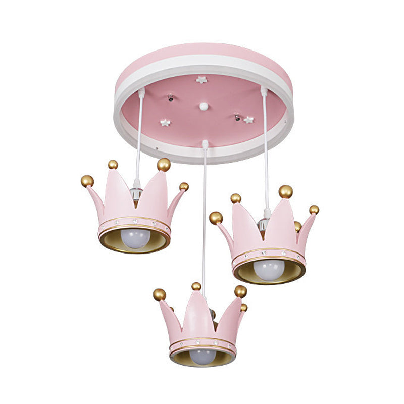 Boucle Acrylique DEL Flush Light Kids 3-Light Pink Ceiling Mount Lamp avec Draping Crown Shade