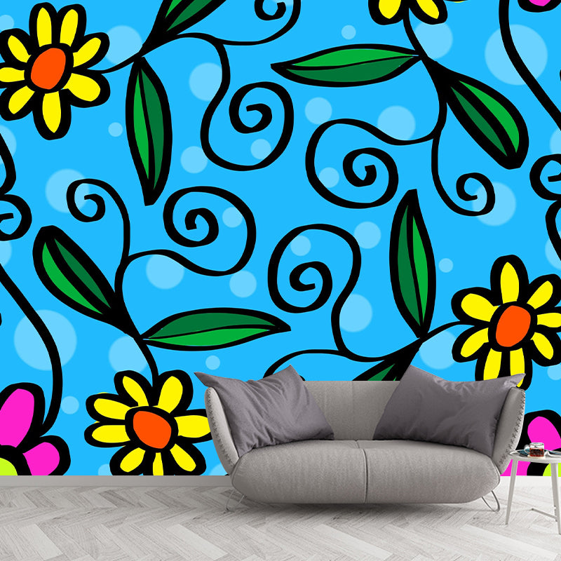 Illustration Floral Pattern Mildew Wall Mural Horizontalt for Living Room