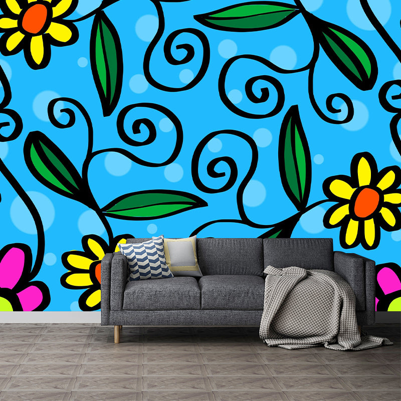Illustration Floral Pattern Mildew Wall Mural Horizontalt for Living Room