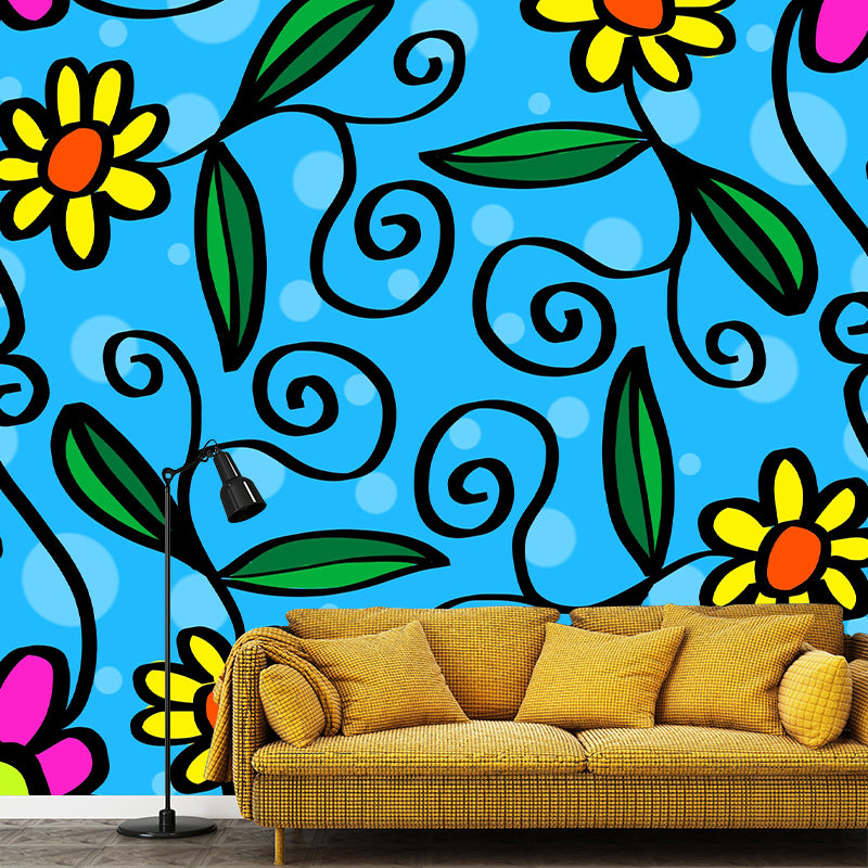 Illustration Floral Pattern Mildew Wall Mural Horizontalt for Living Room