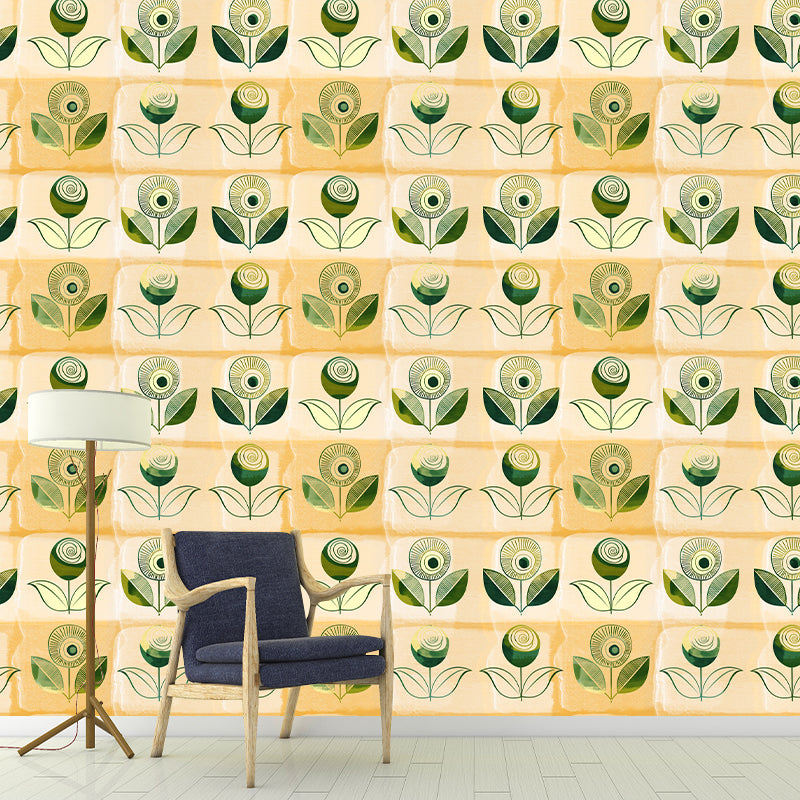 Illustration Floral Pattern Mildew Wall Mural Horizontalt for Living Room
