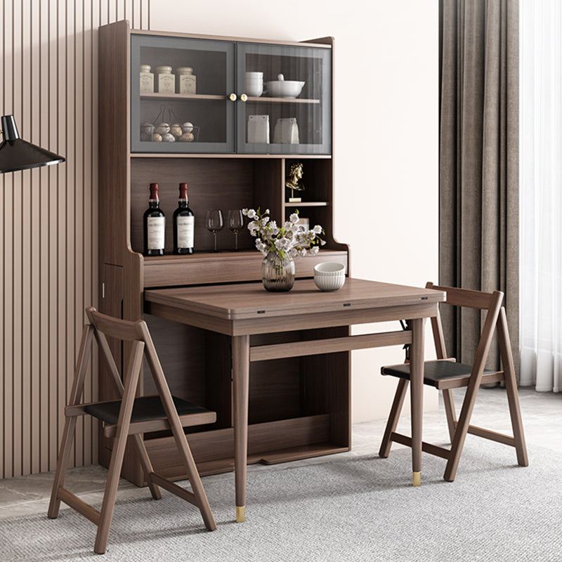 Modern Rectangle Folding Wood Dining Table for Small Space with Storage