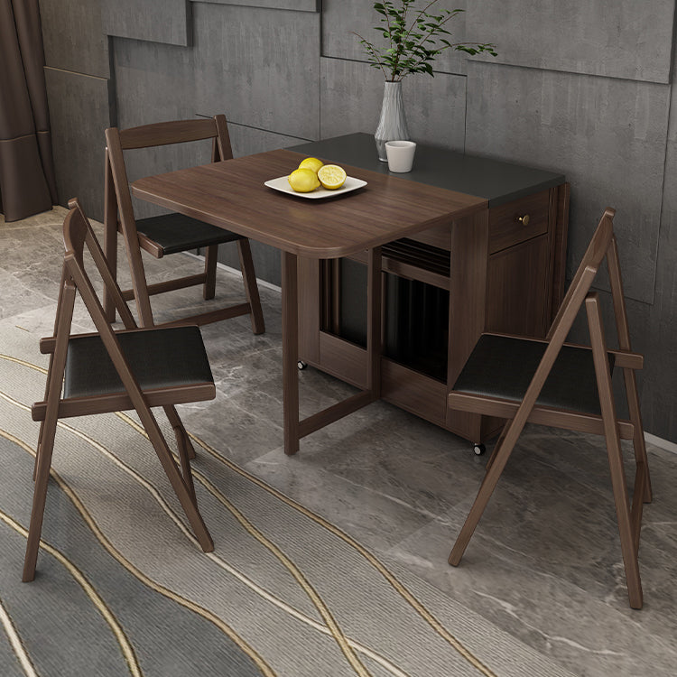 Modern Rectangle Folding Wood Dining Table for Small Space with Pedestal Base