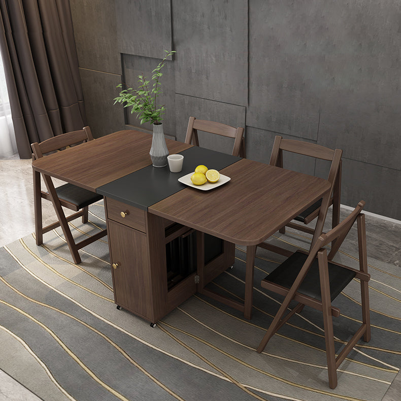 Modern Rectangle Folding Wood Dining Table for Small Space with Pedestal Base