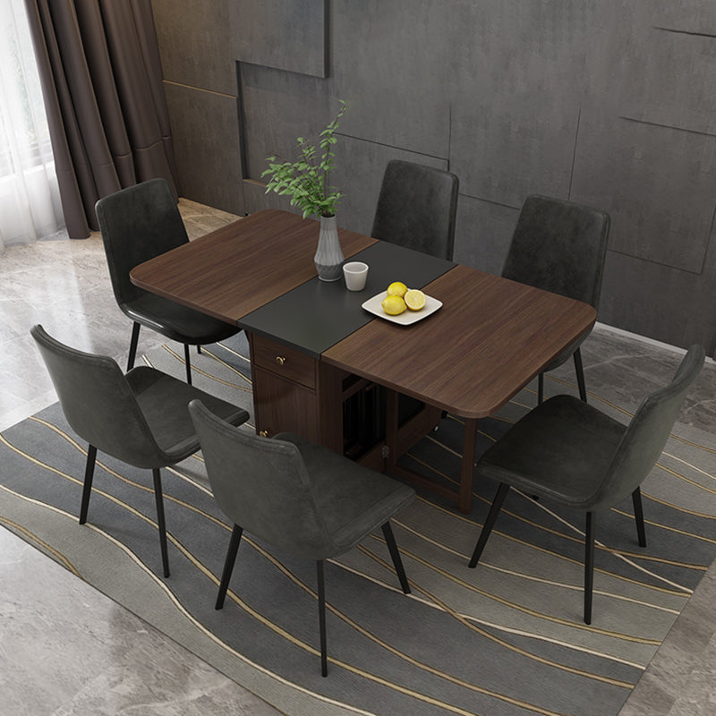 Modern Rectangle Folding Wood Dining Table for Small Space with Pedestal Base